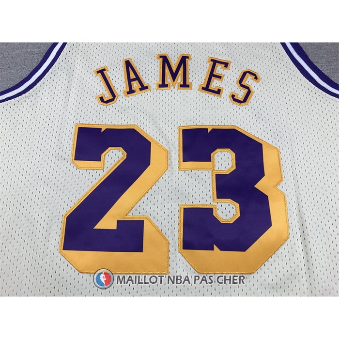 Maillot Los Angeles Lakers LeBron James NO 23 Mitchell & Ness Chainstitch Creme